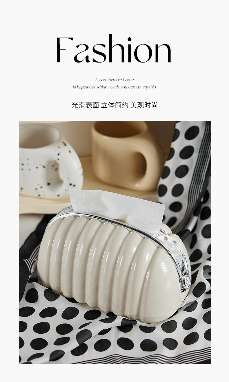Light luxury spring tissue box, living room coffee table, Nordic-style desktop shell tissue box, cream-style small fragrance tissue box pic 2