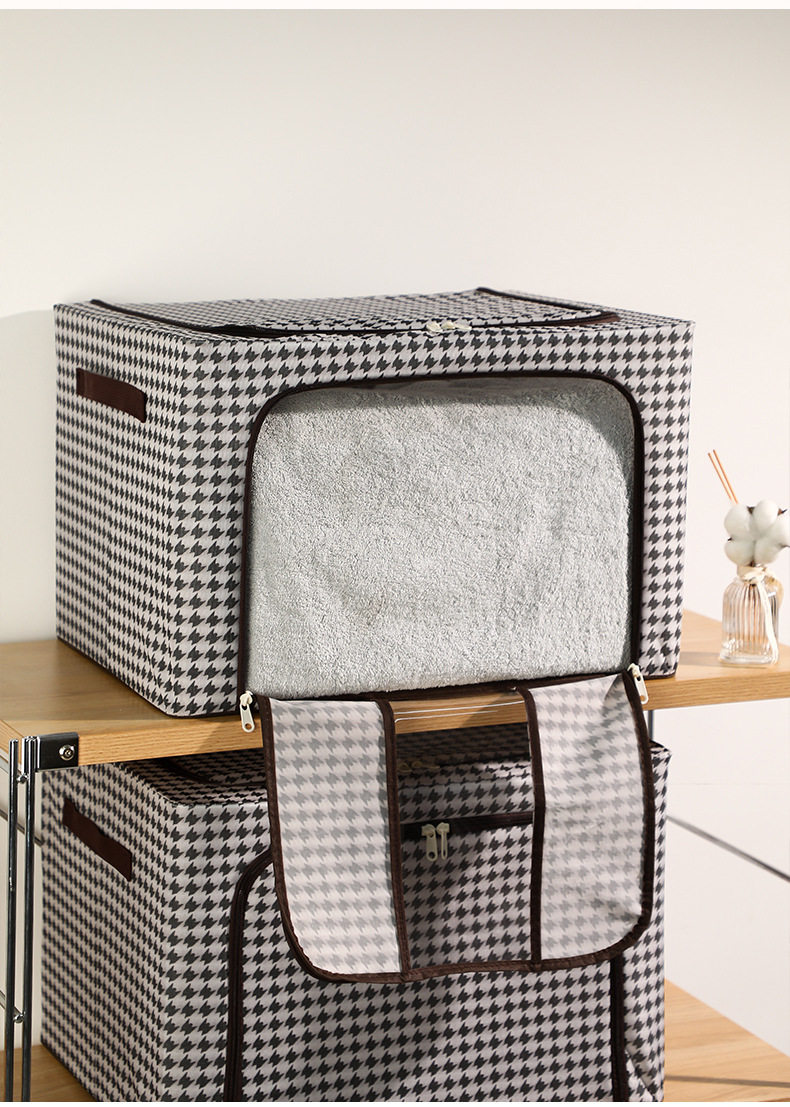 新品千鸟格收纳箱布艺衣物收纳牛津布收纳箱批发衣柜收纳百纳箱子详情8