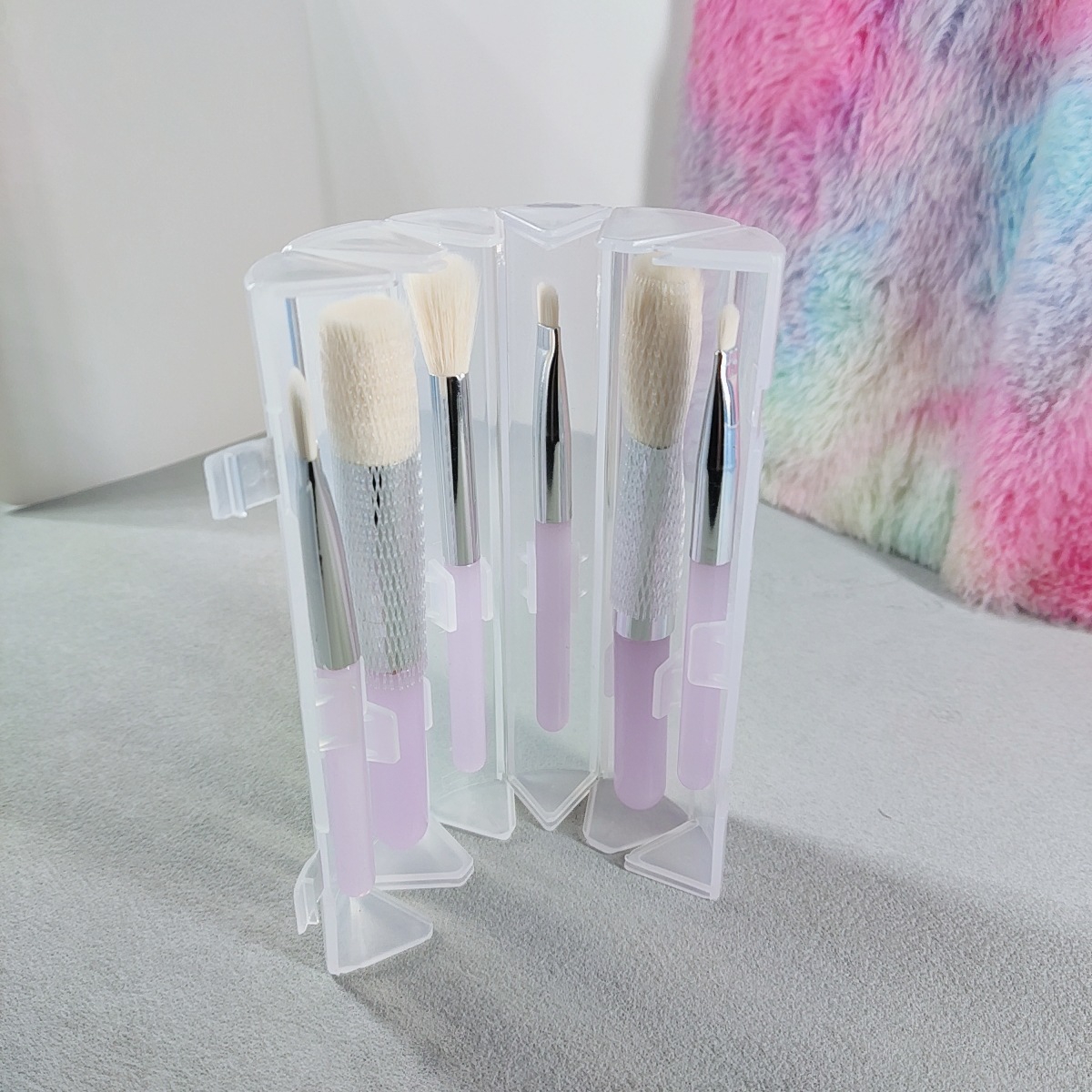新品现货款水晶杆套刷PVC盒装6合一便携式收纳桶仿羊毛化妆刷批发详情7