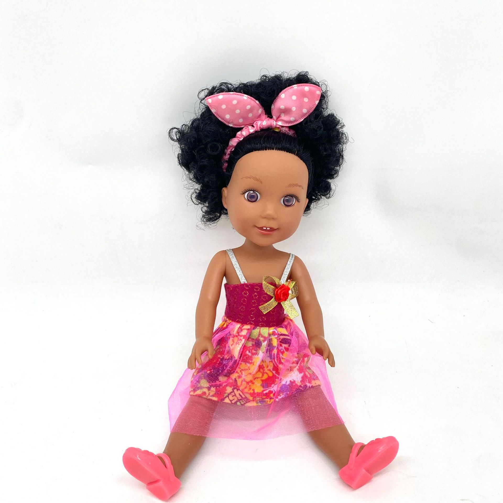 Wholesale of new cross-border 14-inch full-body vinyl 3D eye simulation black doll Black Girl toys pic 8
