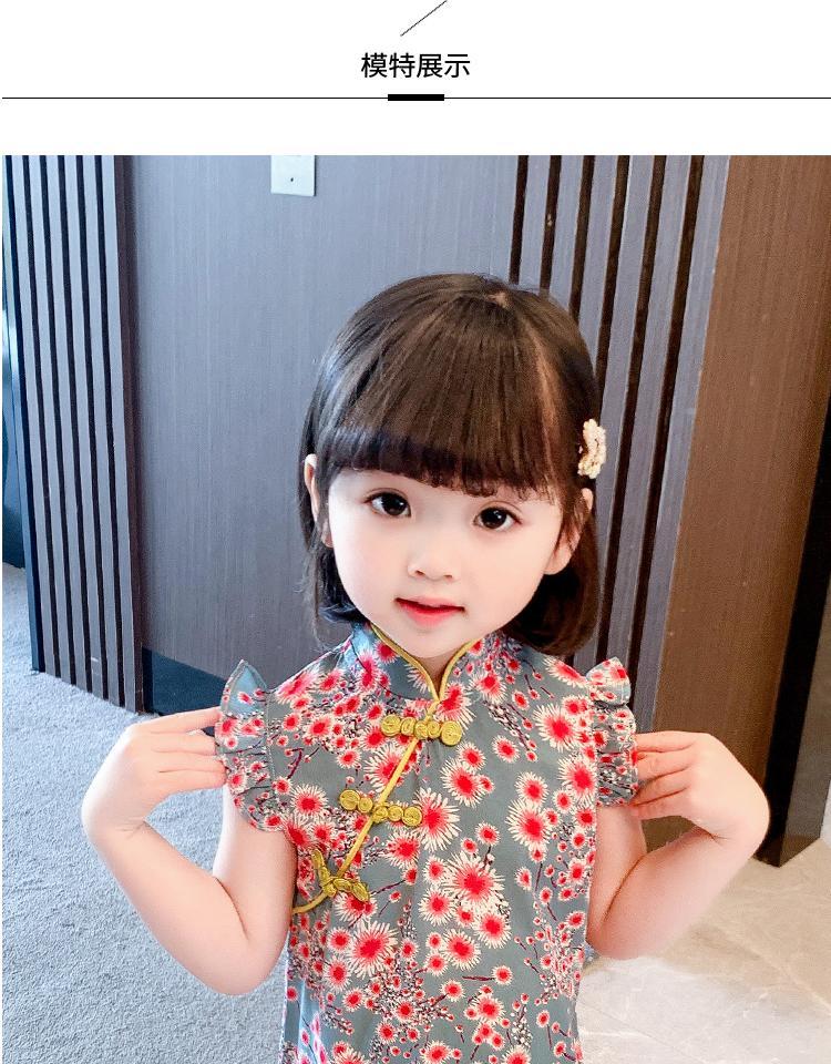 女宝宝改良旗袍连衣裙夏装儿童中国风短袖公主裙小童碎花裙子详情14