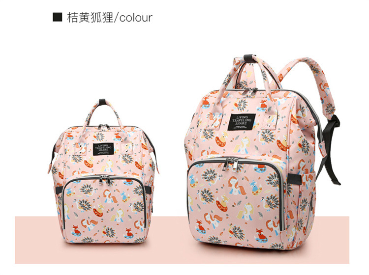 New patterned mommy bag, multi-functional waterproof dry-wet separation, large-capacity baby bottle, double-shoulder mother and baby bag, waterproof hook pic 21