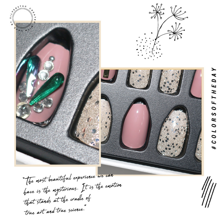 24-piece pointed-head bride wearing nail jewelry, false nail patches, scallion powder with diamonds and adhesive back nail patches gift box toolkit pic 20