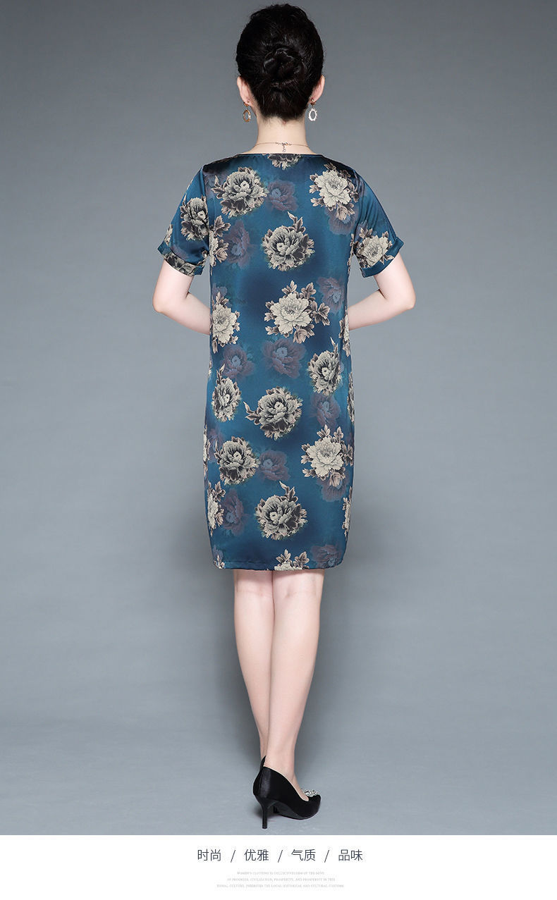 真丝连衣裙女新款绸缎时尚中老年妈妈夏装高端桑蚕丝裙子详情18