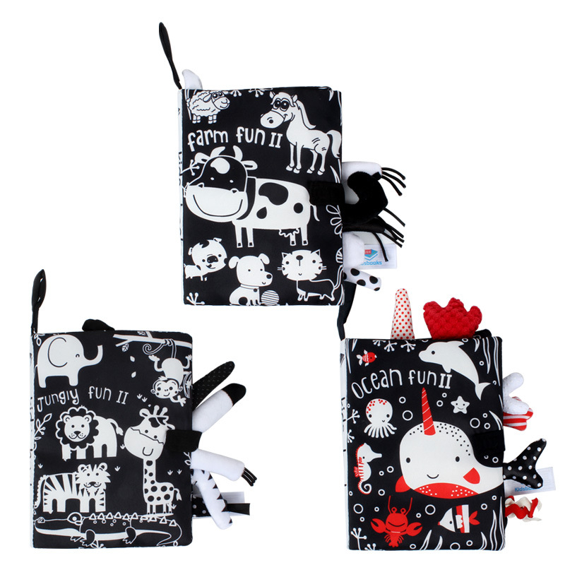 Tail cloth books, toy books, baby cloth books, sound paper enlightenment books, black and white red cloth books pic 1