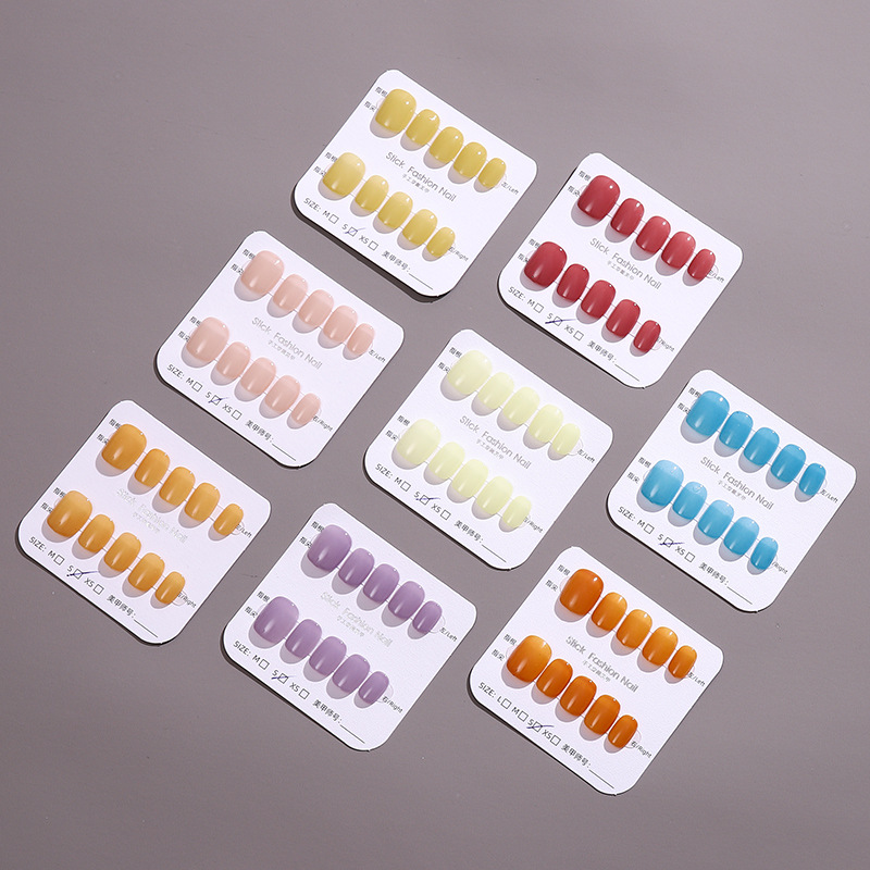 Handmade candy-colored short wearable nail, simple and fresh in summer, solid color nail nail pieces, detachable false nail stickers, nude color pic 4