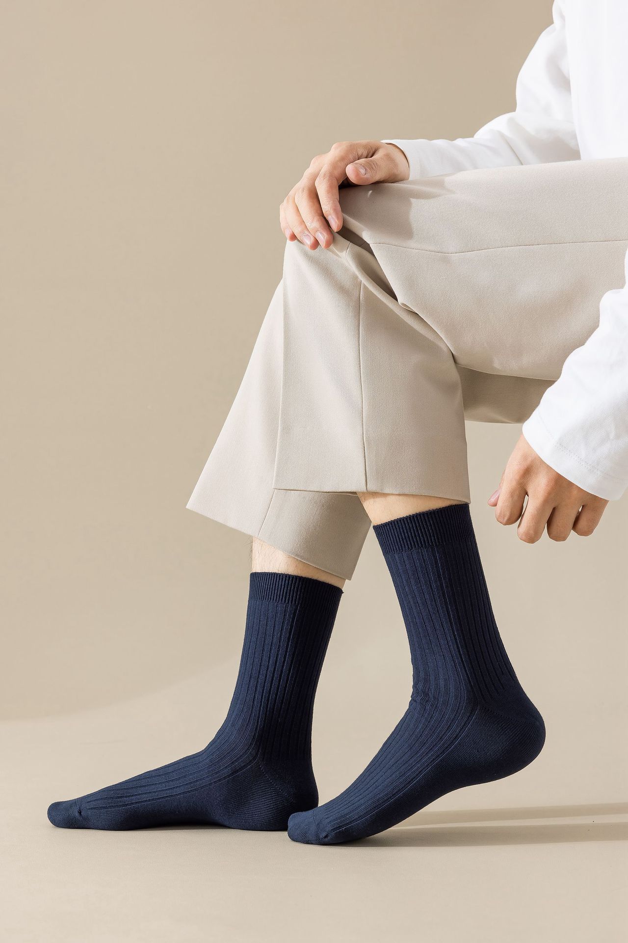 袜子男秋冬季中筒袜男士纯棉长袜日系纯色商务风百棉透气吸汗男袜详情18