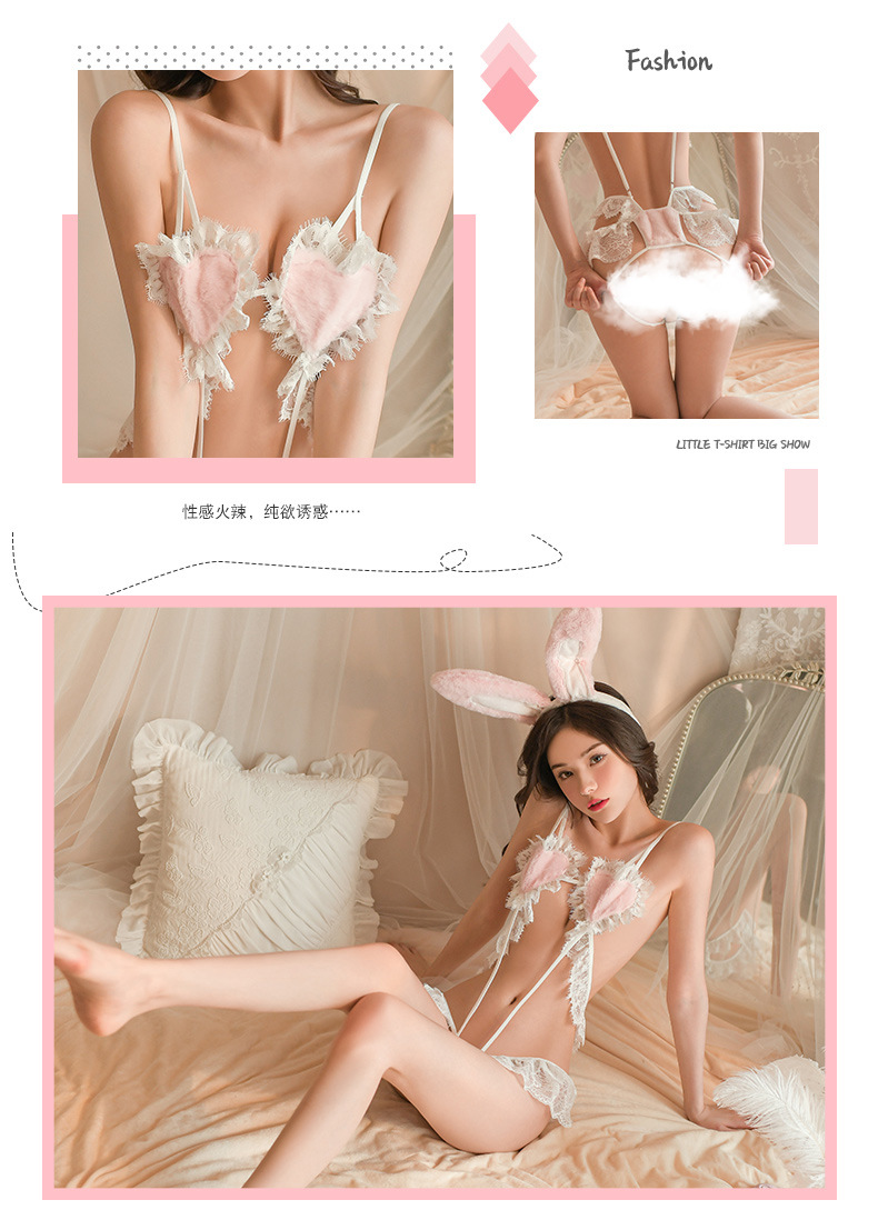 情趣内衣性感抹胸毛绒连体衣开档兔女郎免脱制服套装诱惑详情10