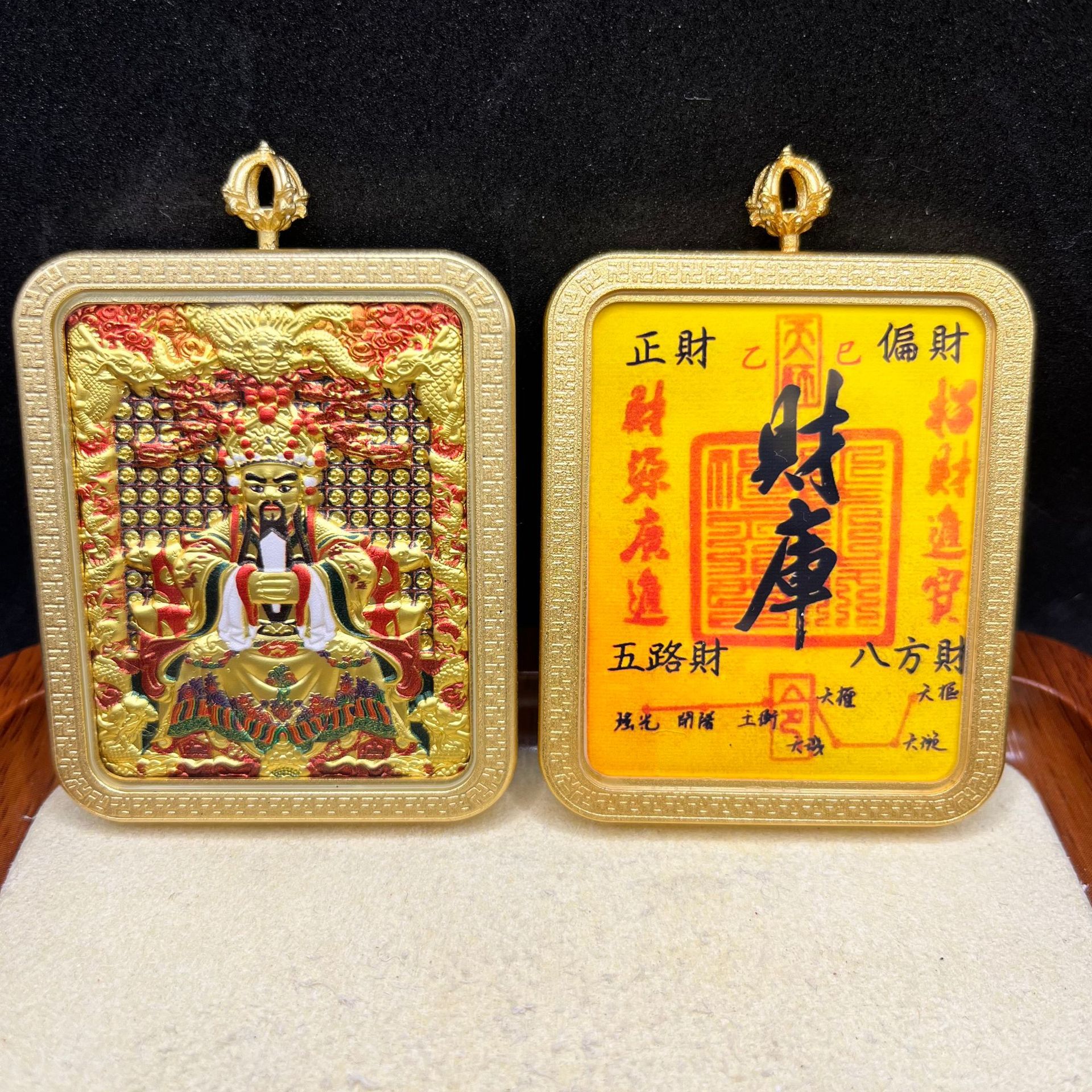 藏式半手绘双面唐卡吊坠 扎基拉姆唐卡 五台山龙五爷黄铜工艺品详情11