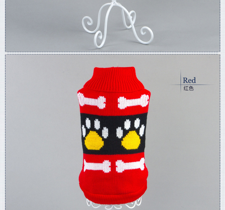 Cute pet clothing with footprint bone patterns, cat clothing, thick and warm knitted dog sweaters for autumn and winter pic 3