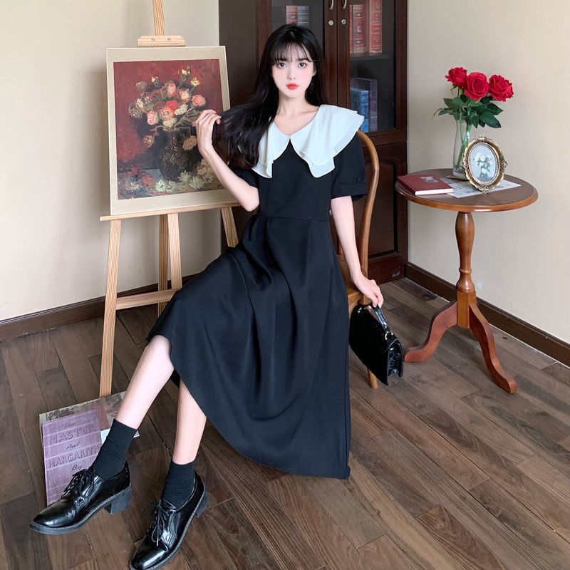 胖MM大码夏新款文艺复古小清新法式荷叶领收腰系带连衣裙短袖显瘦详情18