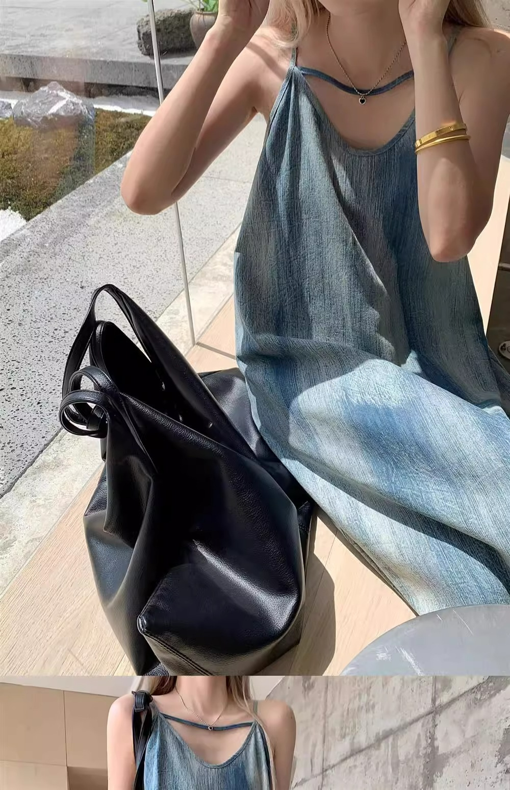A stunning French tie-dyed halter dress for women in a loose and laid-back summer style. A long dress for a beach vacation in Sanya pic 8