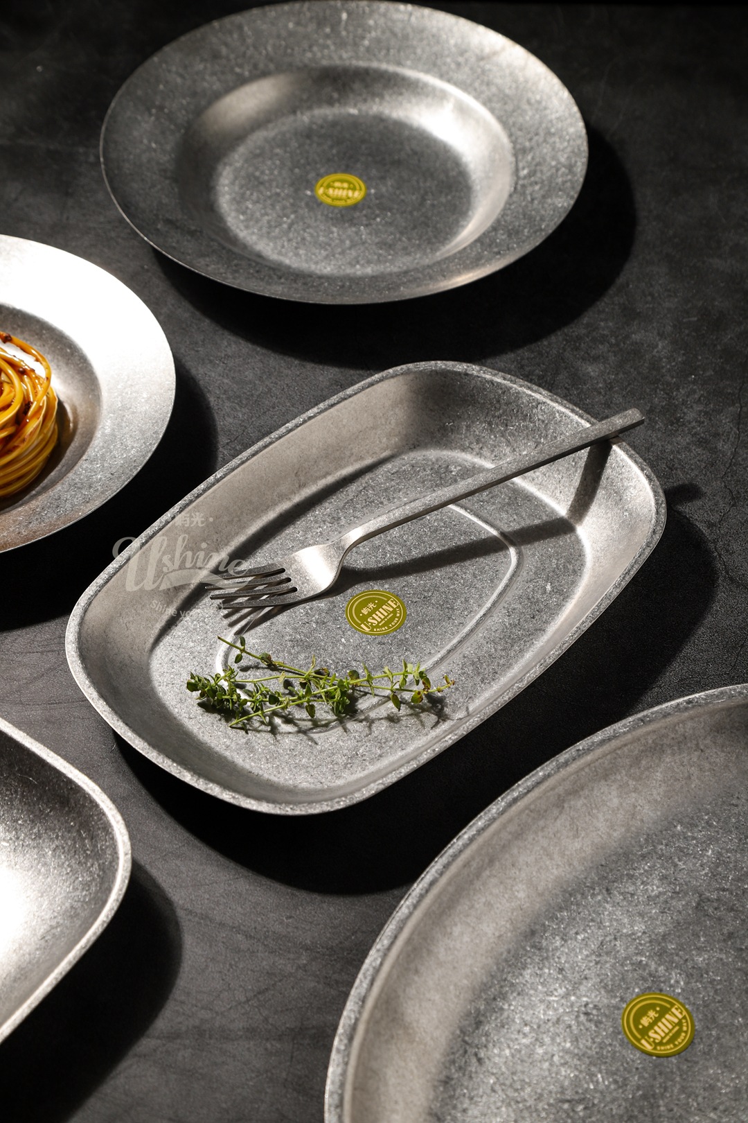 Customized matte 304 stainless steel plate, Qingfang industrial style Western cuisine steak plate, pasta plate, popular dessert plating pic 9