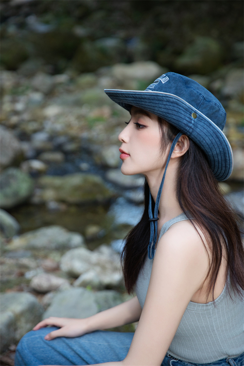 户外字母渔夫帽子女士春夏季水洗棉奔尼登山帽大沿防晒遮阳帽批发详情3