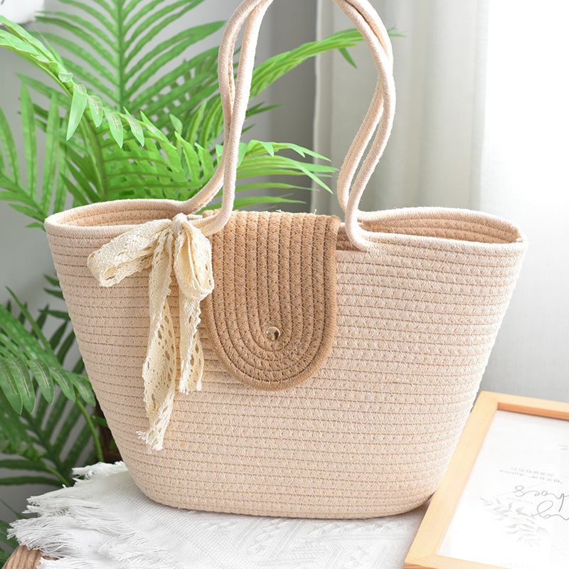 单肩棉线编织包小众包手提复古女包夏季编织女包手提包沙滩包百搭详情1