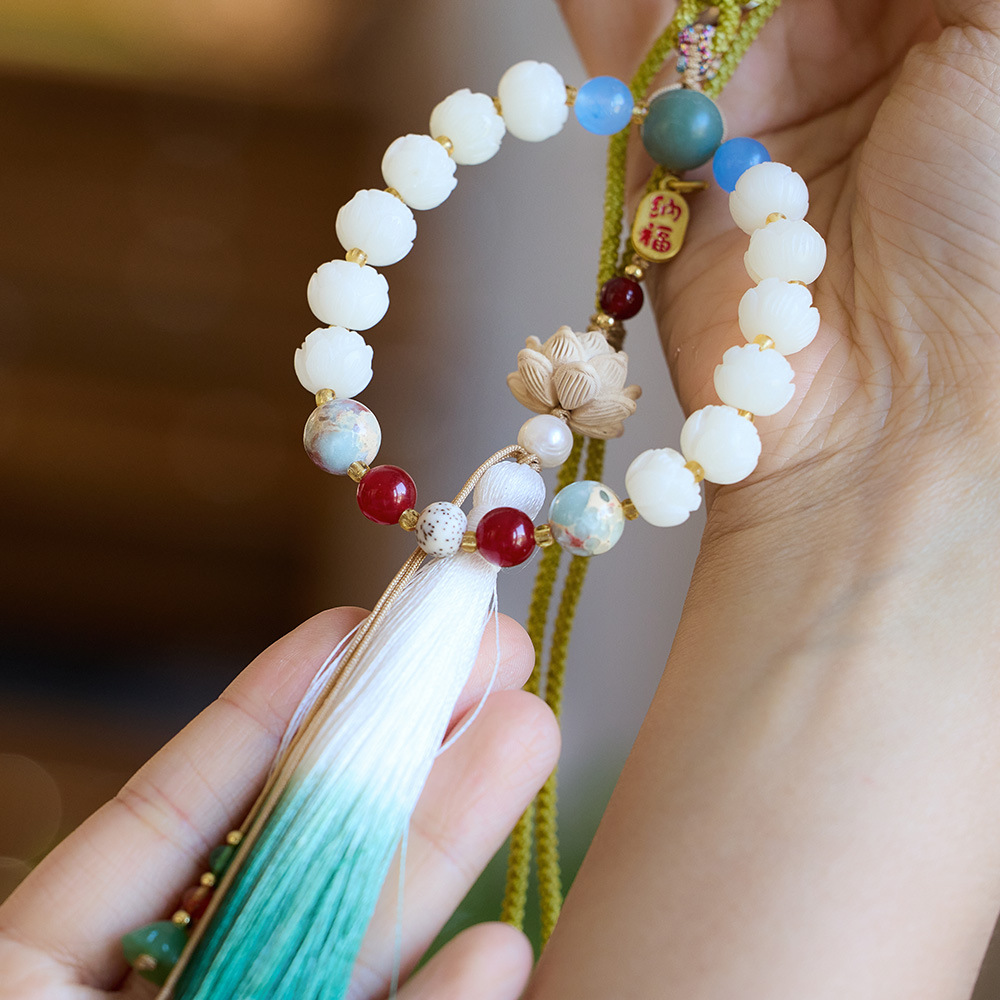 Natural Dharma Joy Bodhi lotus car pendant, retro tassel, money flower car pendant, bag pendant, ancient-style gift wholesale pic 13