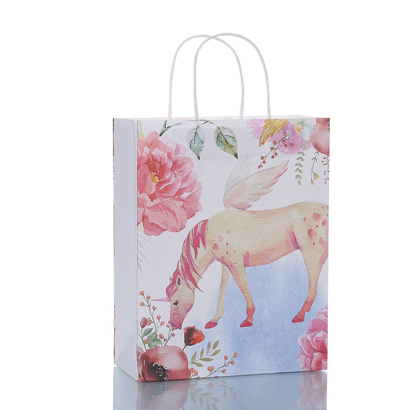 Customized fresh and light gift bags, color-printed white kraft paper printed handbags, gift paper bags, wholesale and customization pic 5