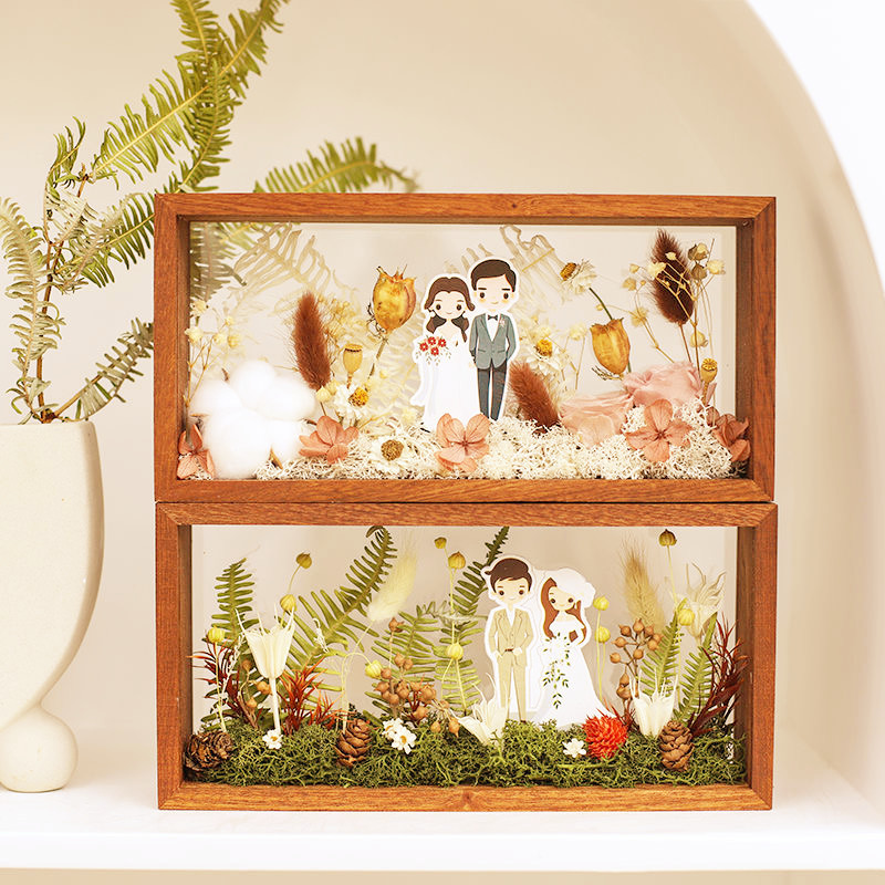 Wholesale of Nordic dried flower photo frames, handmade diy wooden hollow three-dimensional double-sided transparent acrylic long strip display pieces pic 1
