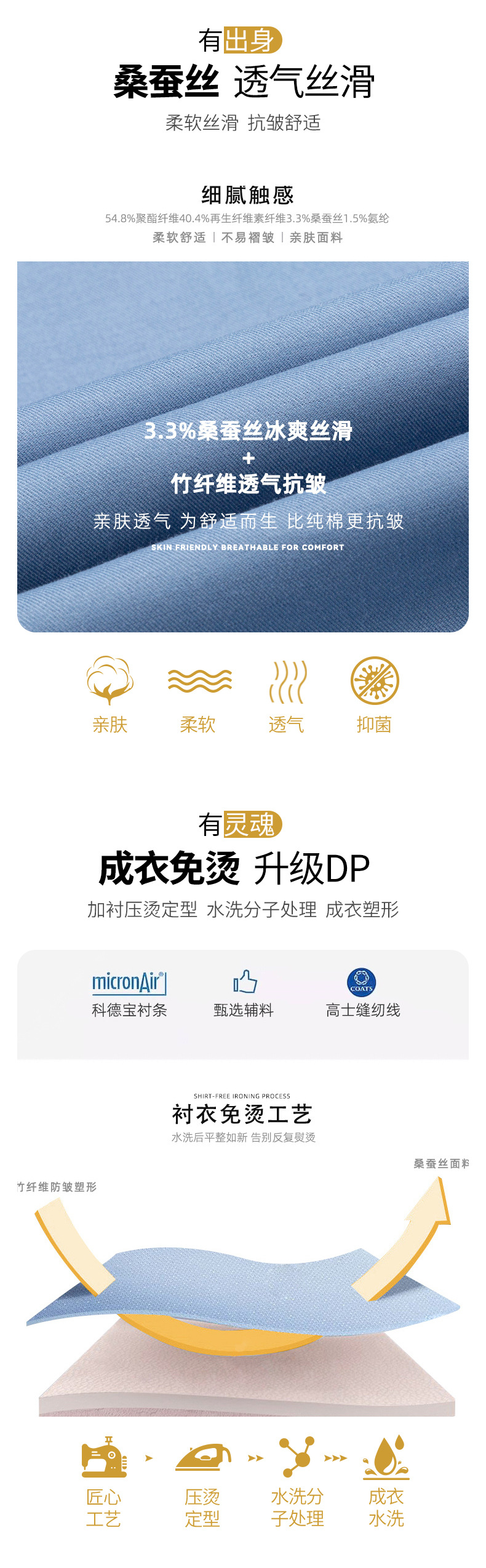 夏季男士桑蚕丝短袖衬衫休闲上班衬衣夏季垂感冰丝短袖衬衫男详情7