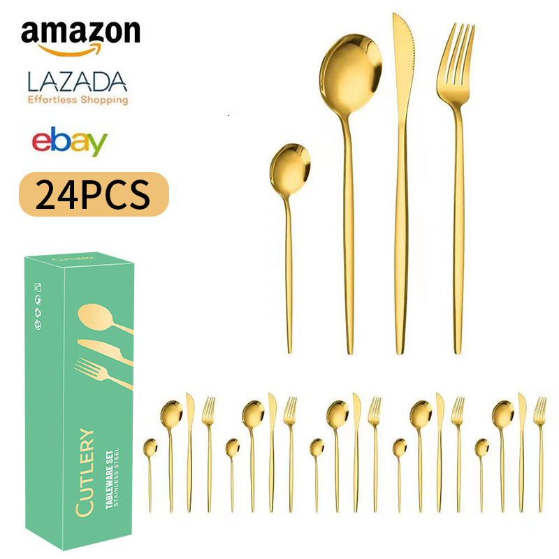 Cross-border Amazon Portuguese stainless steel tableware 24-piece set for 6 people, Western steak, knife, fork and spoon gift box set pic 4