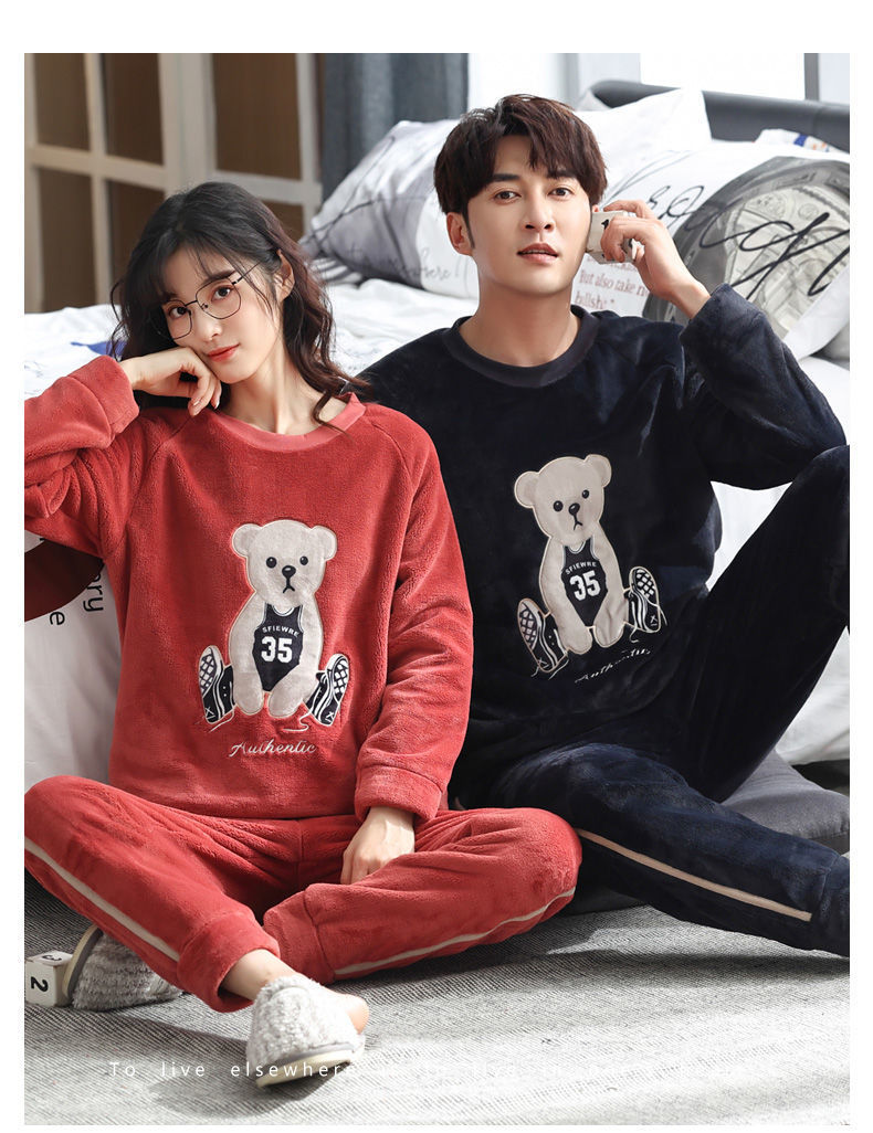 2套价 冬季女秋冬珊瑚绒加绒加厚法兰绒男家居服详情26