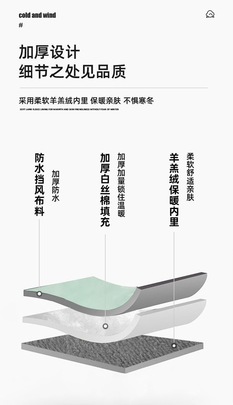 简约纯色电动车把手套冬季保暖防风骑行手套加厚加大男女挡风手套详情5