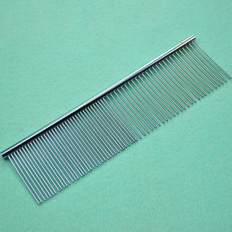 Pet comb, stainless steel row comb, dog grooming row comb, pet straight row grooming steel comb, single row sparse density comb pic 1