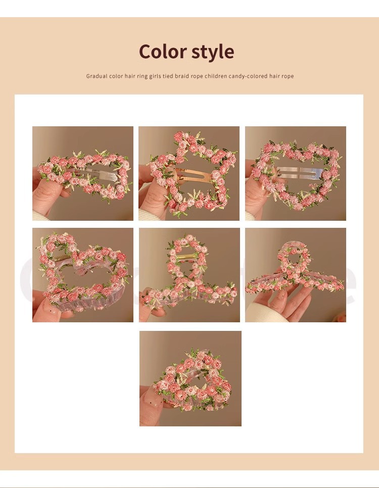 High-end pink flower hairpin for women, 2025 new style sweet heart-shaped BB clip, side bangs hairpin headwear pic 36