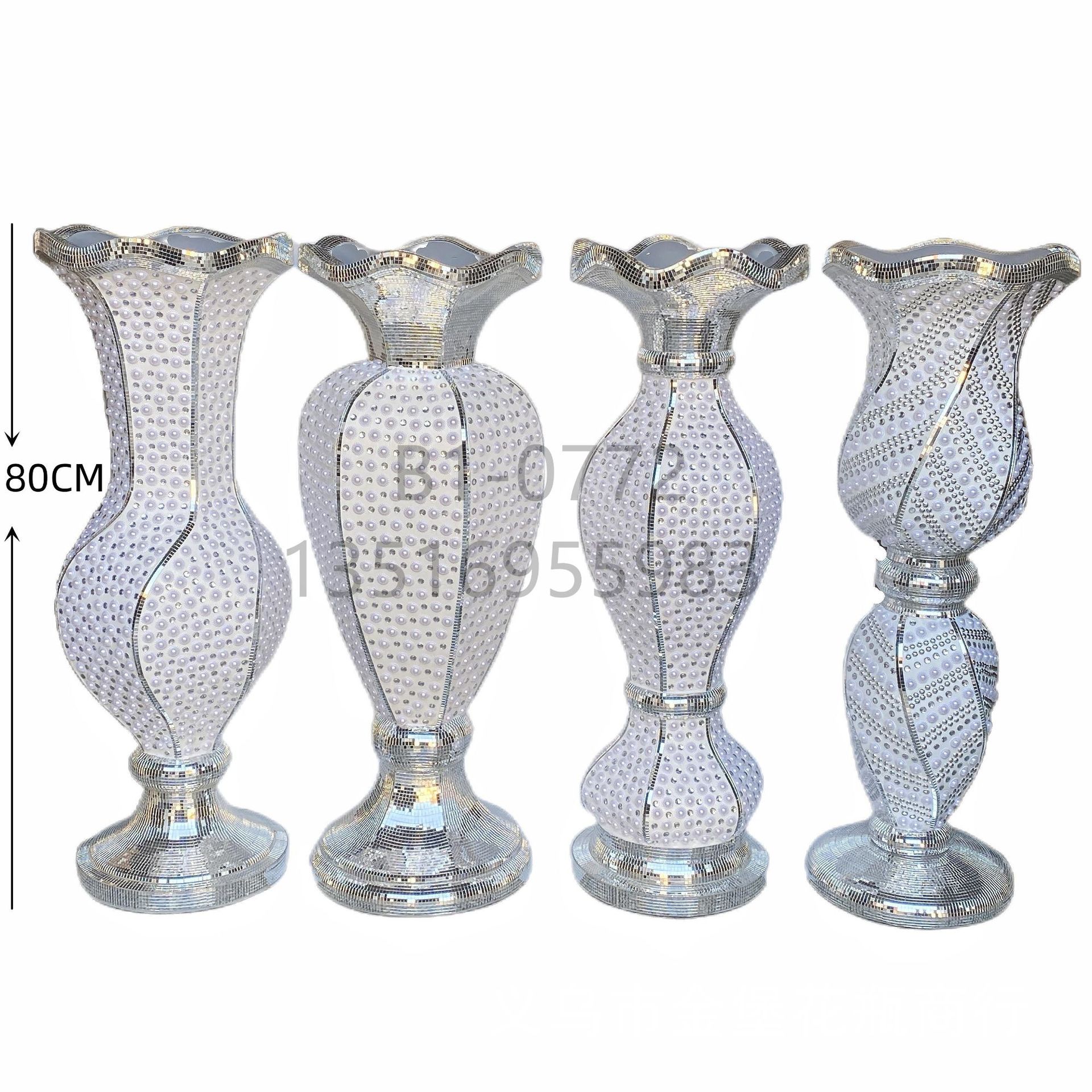 Golden Castle Vase, European-style simple vase with diamond bead glass lens, floor-standing vase, trumpet flower-shaped flower pot, living room, hotel, home, shopping mall, ceramic decoration pic 10