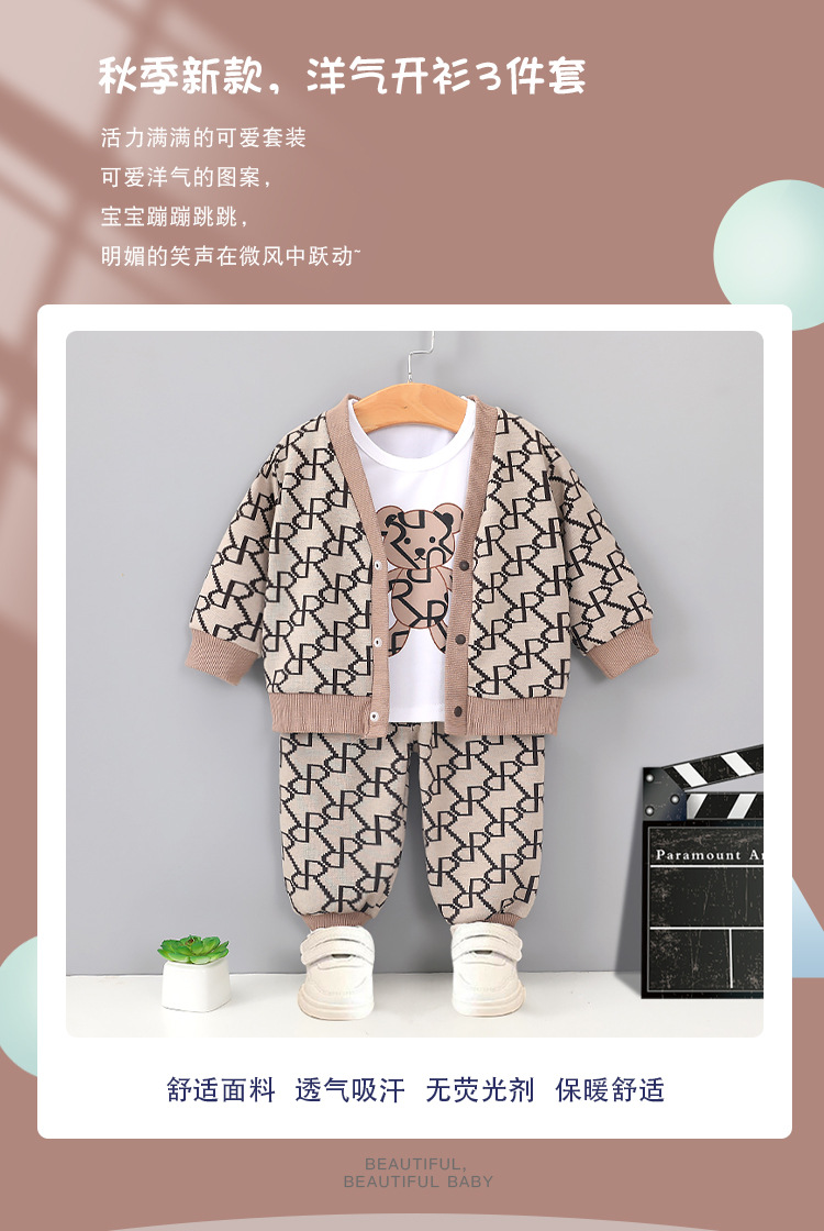 婴儿春秋装衣服男童女宝宝套装棉连体衣新生儿洋气开衫裤子三件套详情1