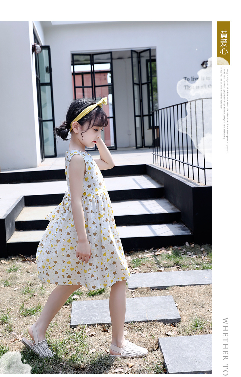 Falda de algodón para niñas 2023 nuevo vestido de verano niño niño medio grande vestido floral de algodón abierto hombro espalda falda de corazón pic 9