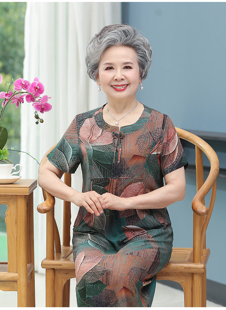 中老年人女装夏天60岁70奶奶大码夏装长裙长款过膝妈妈宽松连衣裙详情13