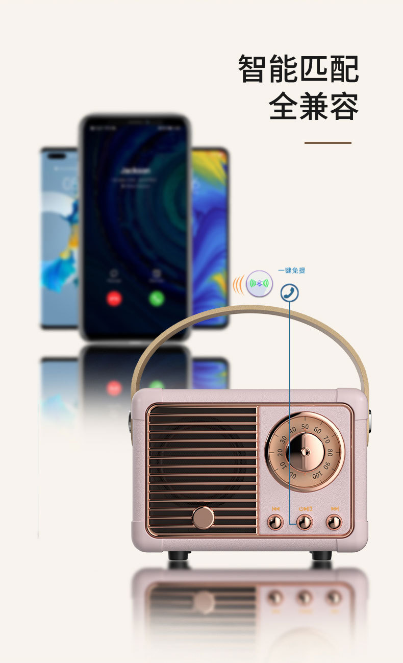 New retro Bluetooth speaker, wireless mini woofer, portable small speaker, cross-border radio, Bluetooth speaker, cross-border pic 11