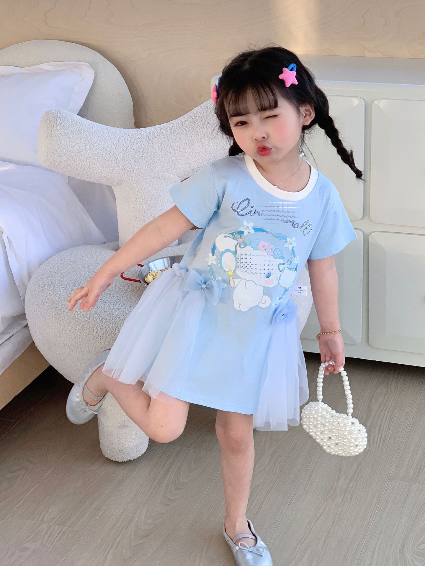 【100％纯棉】夏季新款女童连衣裙网纱公主裙烫钻闪闪可爱小童裙详情16