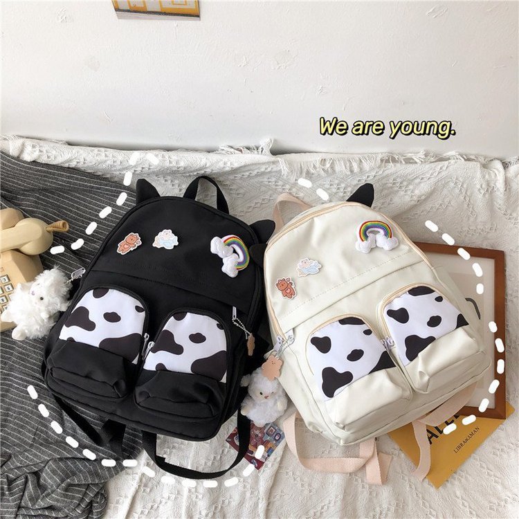 Japanese-style ins campus school style, fresh and cute, cute cow with earbuds, soft girl schoolbag, funny student backpack pic 84