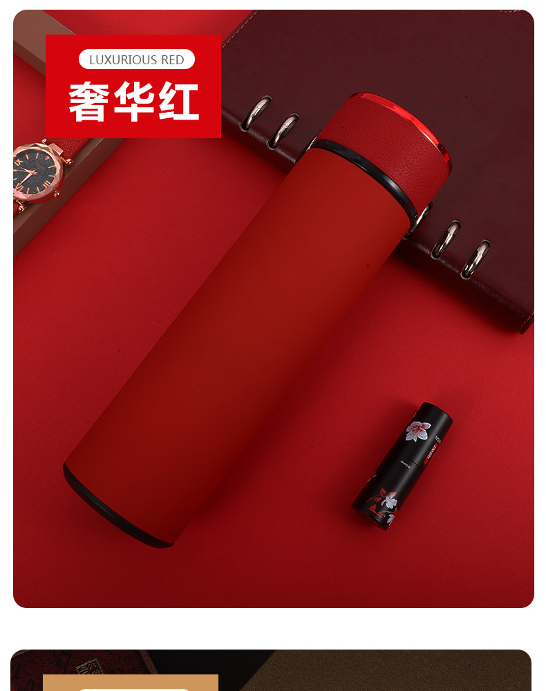 Smart temperature-measuring insulated cup, LED touch display for temperature, frosted water cup, creative business gift, customized LOGO pic 31