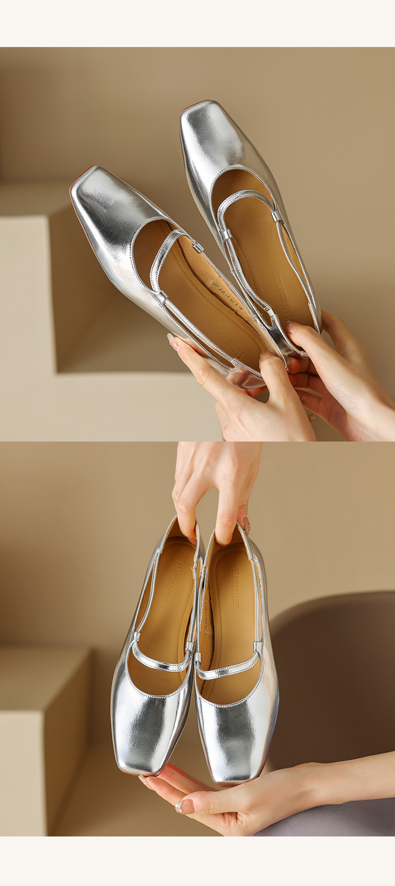 New Spring and summer one-strap flat shoes, simple golden sheepskin, shallow-mouthed, chanel-style, for ladies with square toe single shoes pic 17