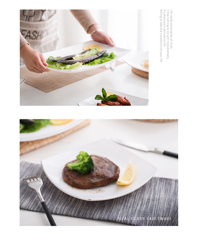 【 White Jade Glass Porcelain Pure White Pointed Square Series 】 Non-detergent, 0 pores, sterile dinner plate, high-temperature resistant, Golden Edge pointed pic 3