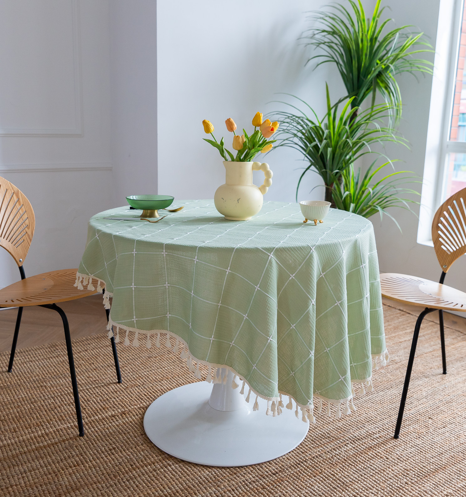 Cross-border new embroidered checkered decorative items, home tablecloths, Japanese solid color, American thickened table cushions pic 27