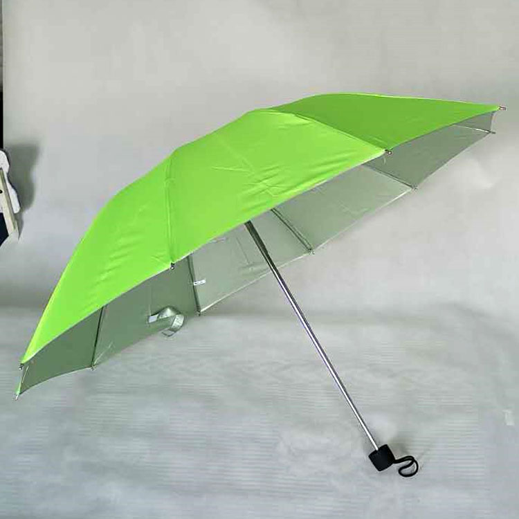 Fluorescent green UV-resistant silver gel folding umbrella, three-fold 10-bone windproof and sunshade, emerald green sun umbrella pic 2