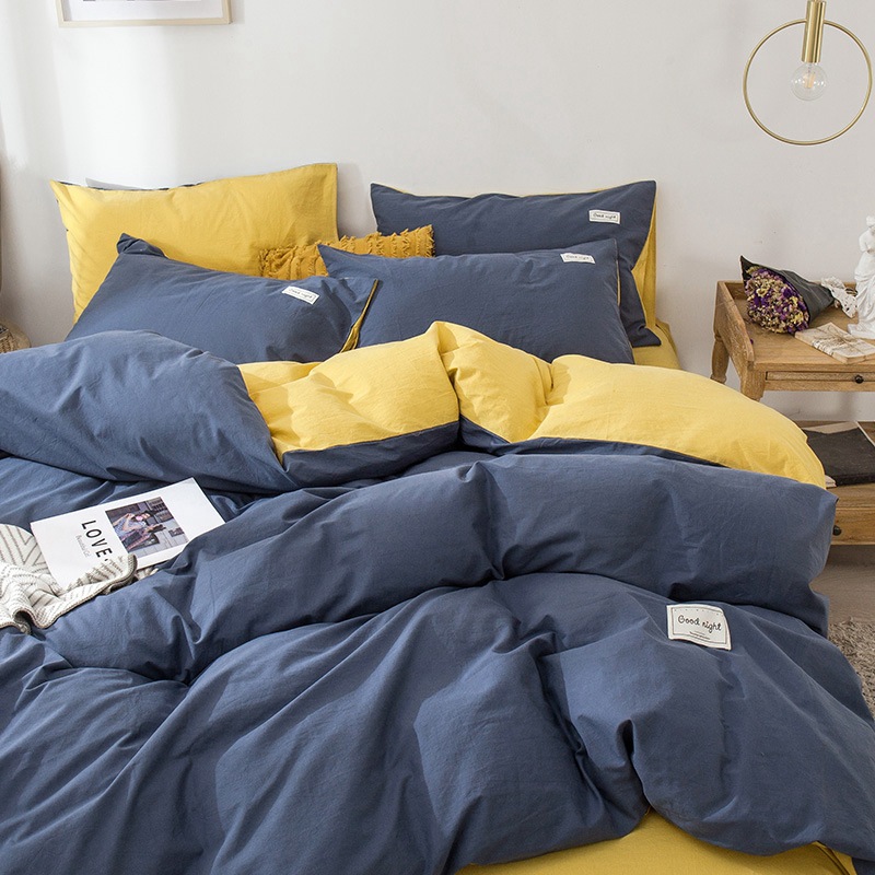 100纯棉撞色双拼四件套床上用品被套床单床笠适合裸睡四季通用详情40