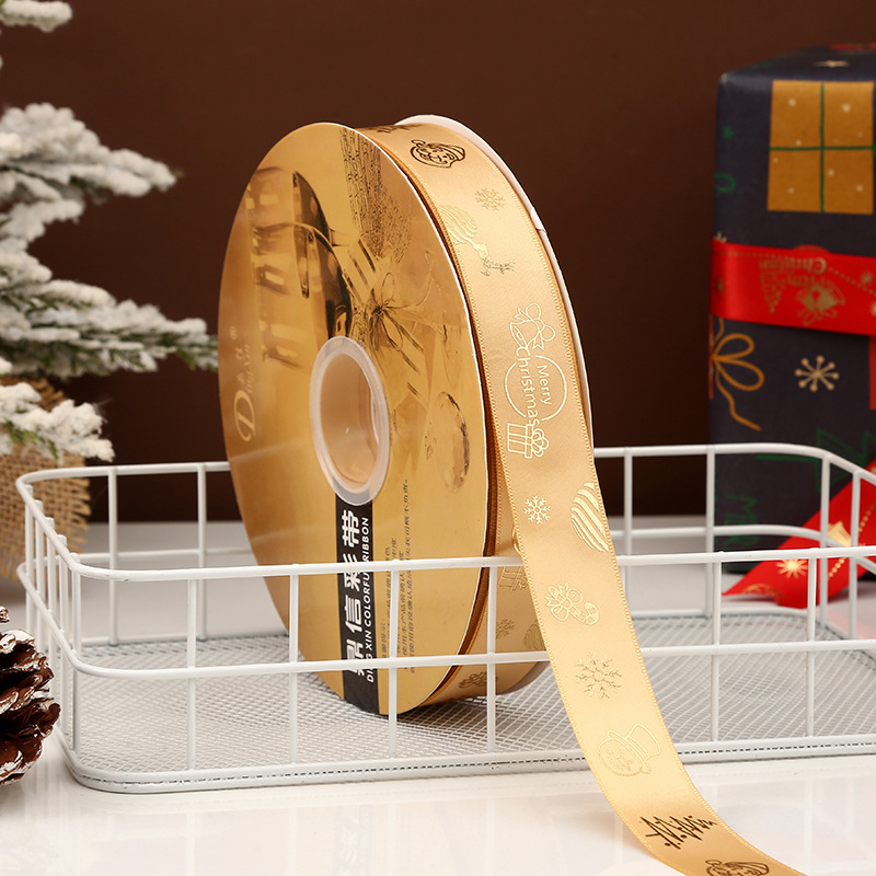 Dingxin 2.5CM Christmas ribbon in stock for wholesale, DIY gift box packaging, bow, Christmas tree printing, polyester tape pic 13
