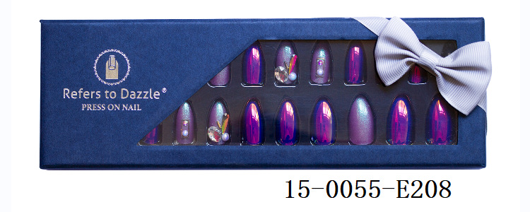 24-piece pointed-head bride wearing nail jewelry, false nail patches, scallion powder with diamonds and adhesive back nail patches gift box toolkit pic 37
