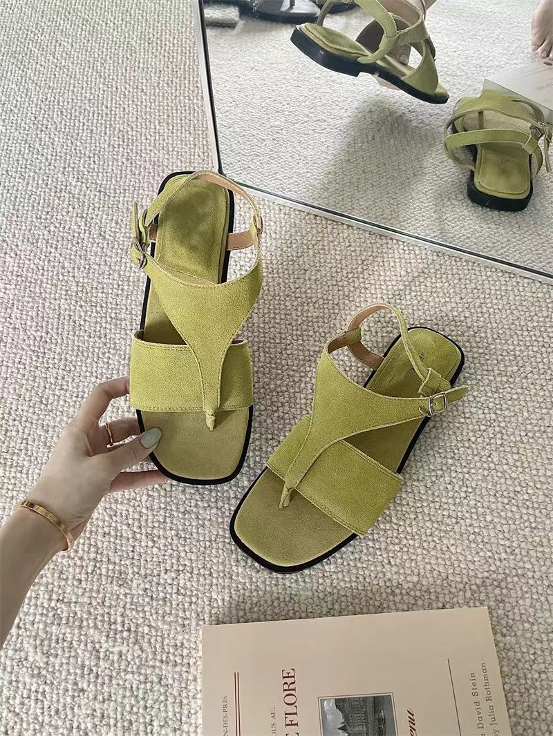 小众设计感真皮平底凉鞋女2024夏新款复古百搭扣带夹脚罗马沙滩鞋详情10