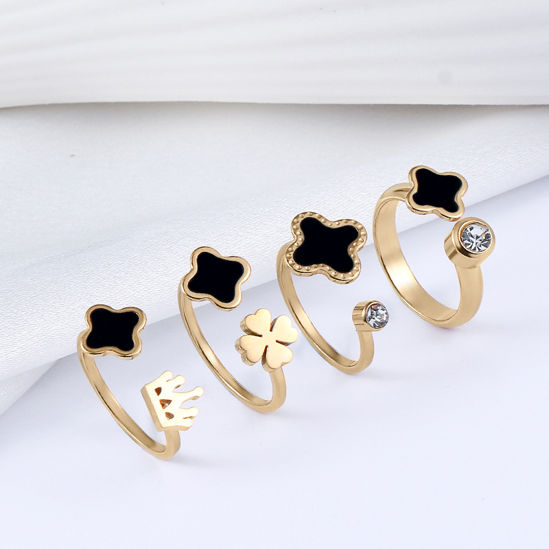 钛钢戒指女开口小众个性指环锆石简约ins风高级轻奢饰品四叶草详情14