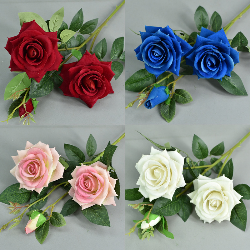 婚庆仿真花3头钻石玫瑰无叶版玫瑰花路引花材弗洛伊德玫瑰瀑布详情3