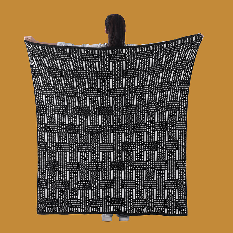 Nordic light luxury sofa blanket, Fair Island retro black and white woven office nap blanket, autumn and winter cover blanket, knitted blanket pic 8