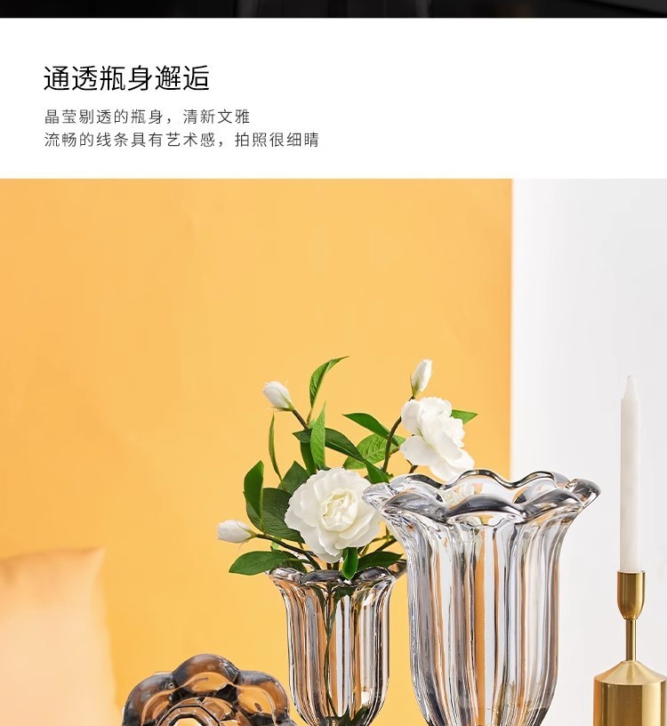 北欧ins高颜值罗马高脚风灯透明玻璃花瓶水养鲜花插花器餐桌摆件详情22