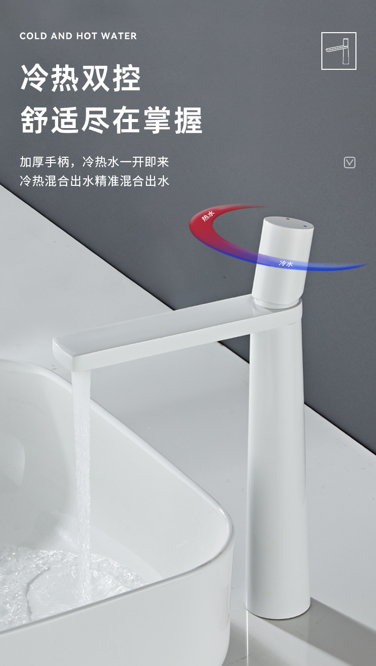 白色面盆水龙头卫生间个性创意浴室枪灰色冷热洗手台上盆龙头黄铜详情7