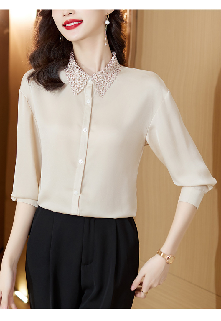 实拍年轻妈妈秋装新款高档仿真丝衬衫中年女装长袖上衣中老年小衫详情10